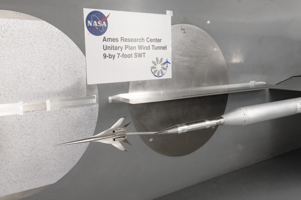 NASA wind tunnel aircraft model test.