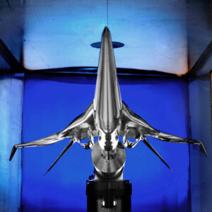 Front view supersonic aircraft model in tunnel