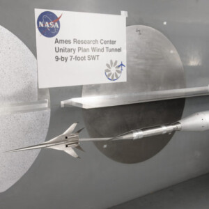 NASA wind tunnel aircraft model test.